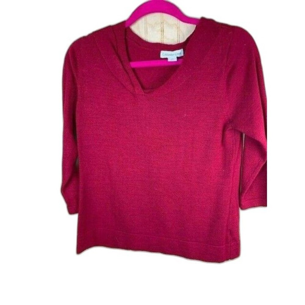 Coldwater Creek Size M Womens Top Deep Red V Neck 3/4 Length Sleeve Wool Blend